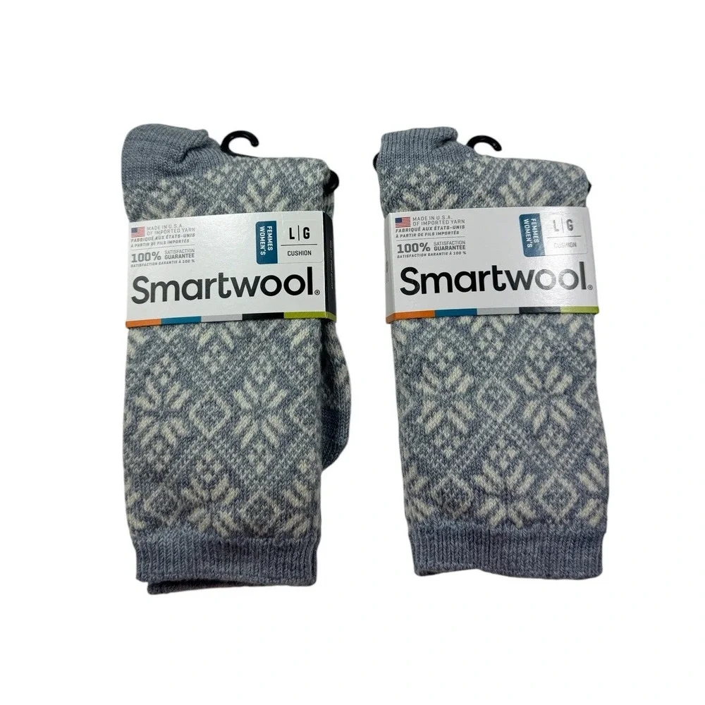 Smartwool Merino Wool Blend Fair Isle Crew Socks Gray Blue Large NWT LOT OF 2